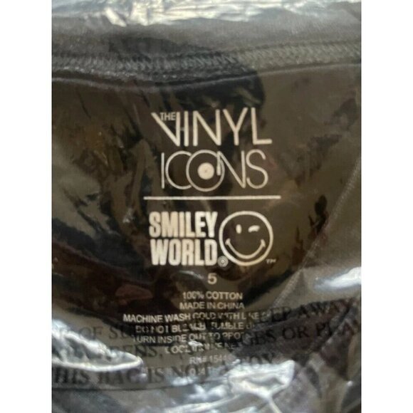 Vinyl Icons +5 Black Aged Crew Neck Smiley Icons Graphic Cotton Short Sleeve Tee - Picture 7 of 7